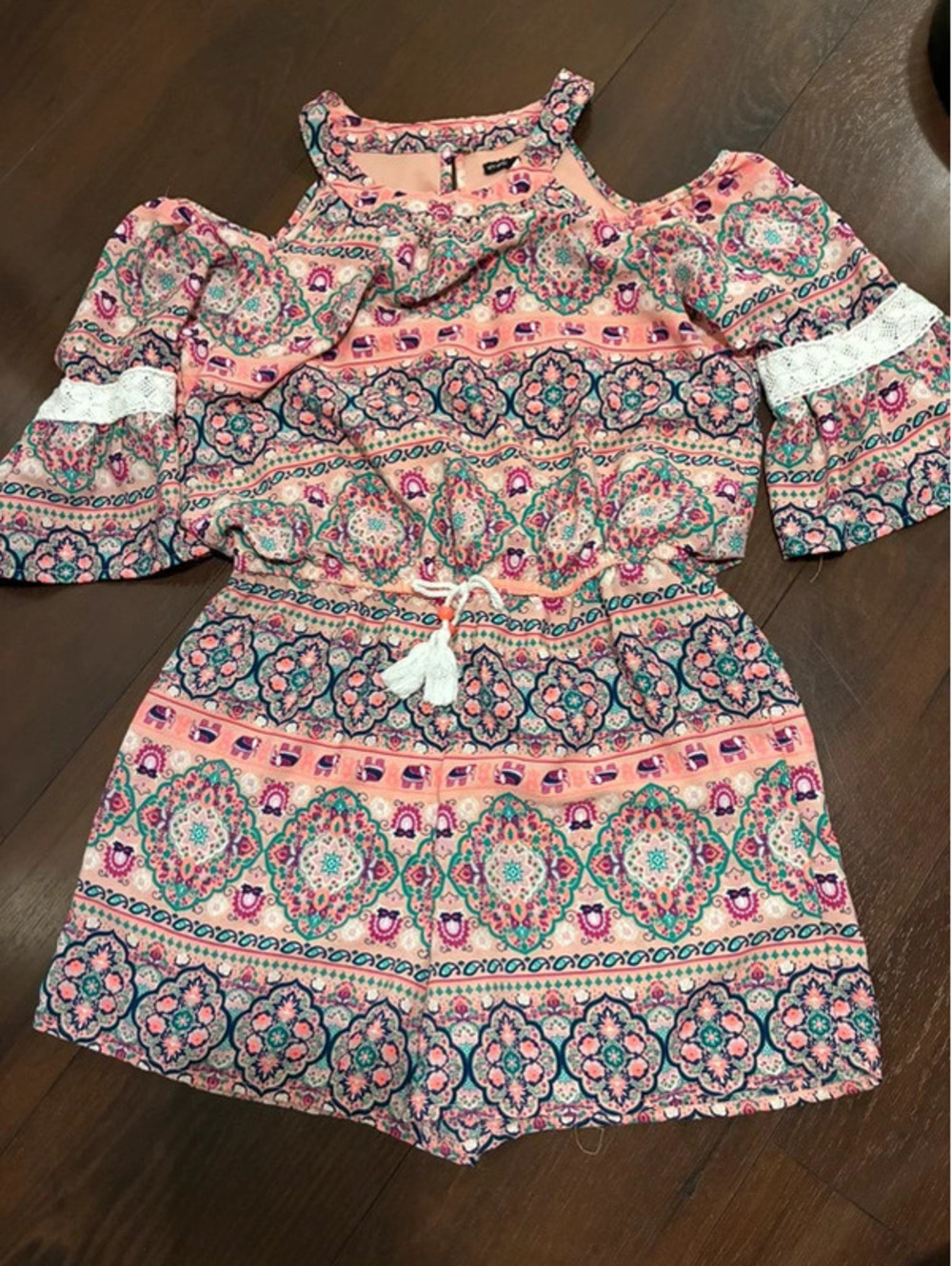 My Michelle Girl Boho Cold Shoulder Romper – Girls Large